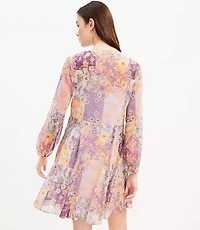 Floral Godet Split Neck Swing Dress