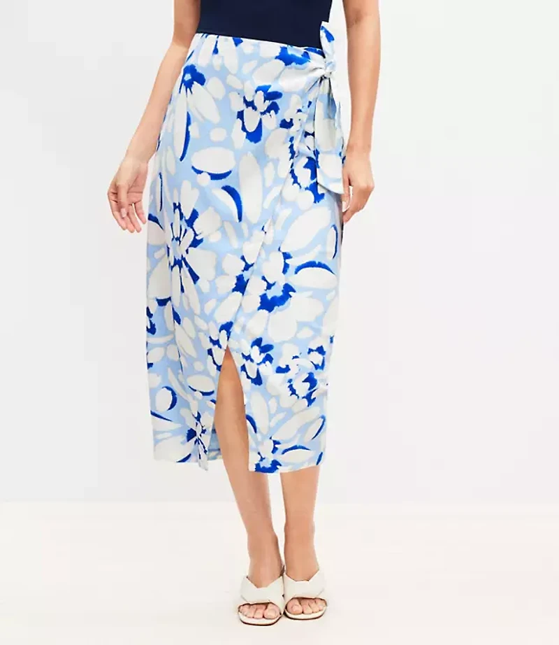 Brushed Daisy Linen Blend Wrap Midi Skirt