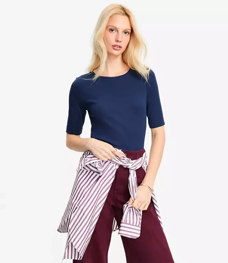 Petite Perfect Ribbed Elbow Sleeve Tee