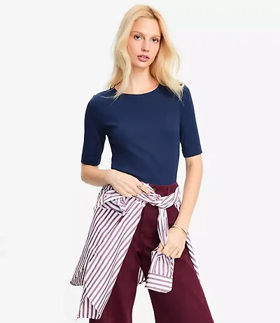 Petite Perfect Ribbed Elbow Sleeve Tee
