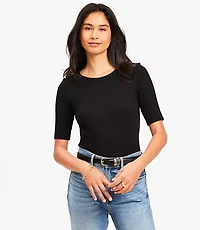 Petite Perfect Ribbed Elbow Sleeve Tee