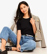 Petite Perfect Ribbed Elbow Sleeve Tee