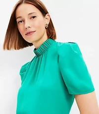Petite Mock Neck Puff Sleeve Mixed Media Top