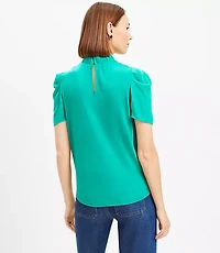 Petite Mock Neck Puff Sleeve Mixed Media Top