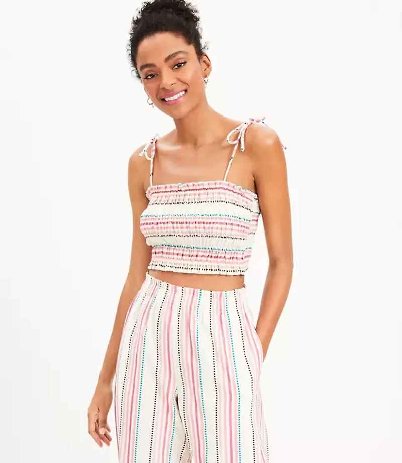 LOFT Beach Striped Smocked Tie Strap Top