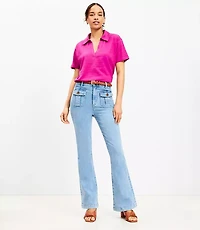 High Rise Patch Pocket Slim Flare Jeans in Light Wash