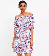 Scribble Ruffle Off The Shoulder Mini Dress