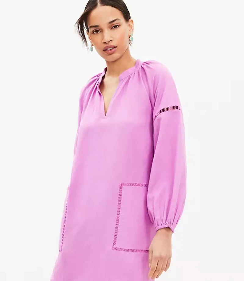 Petite Cutout Linen Blend Pocket Dress