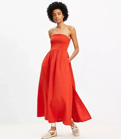 LOFT Beach Strapless Mixed Media Pocket Maxi Dress