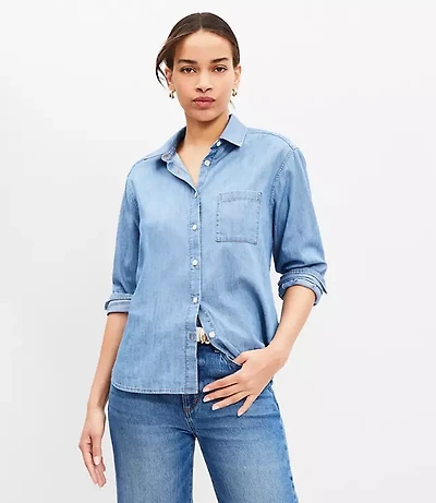 Petite Chambray Everyday Relaxed Pocket Shirt