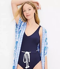 LOFT Beach Rope Tie Waist One Piece Swimsuit