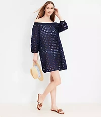 LOFT Beach Eyelet Off The Shoulder Dress
