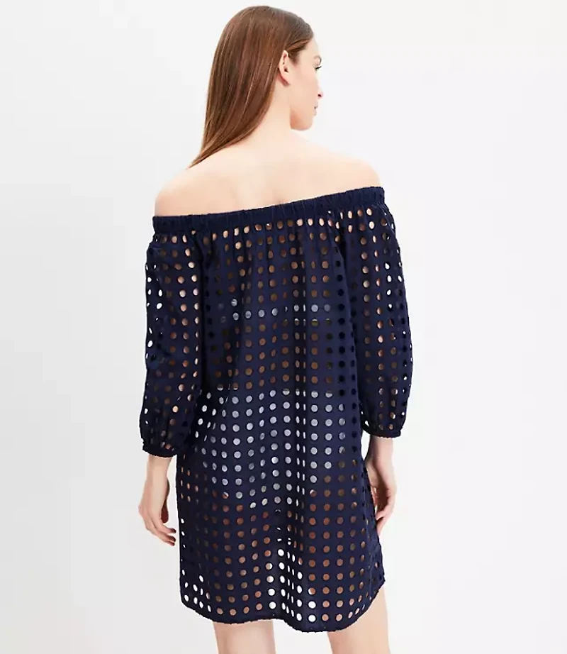 LOFT Beach Eyelet Off The Shoulder Dress