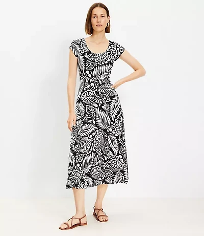 Petite Palm Scoop Neck Midi Dress