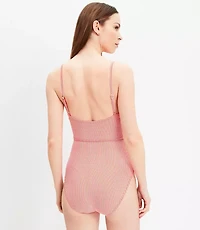 LOFT Beach Seersucker Belted One Piece Swimsuit