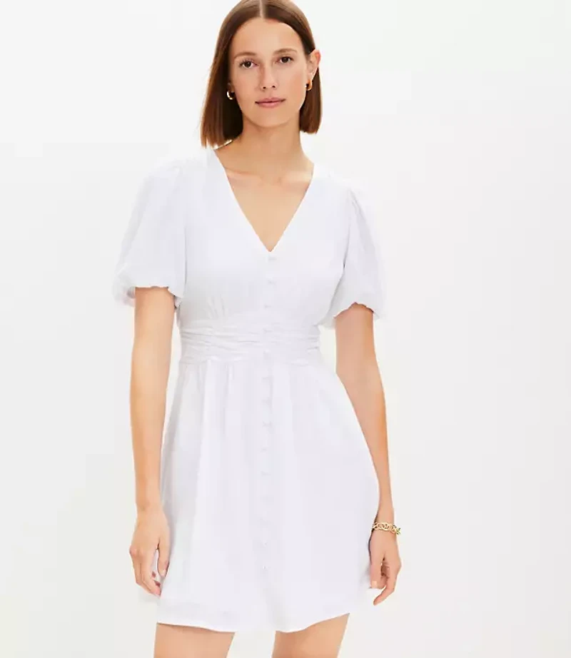 Button V-Neck Mini Dress