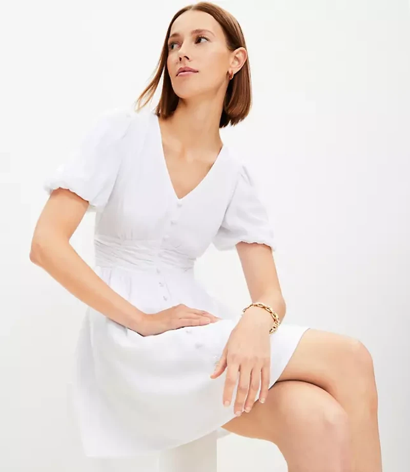 Button V-Neck Mini Dress