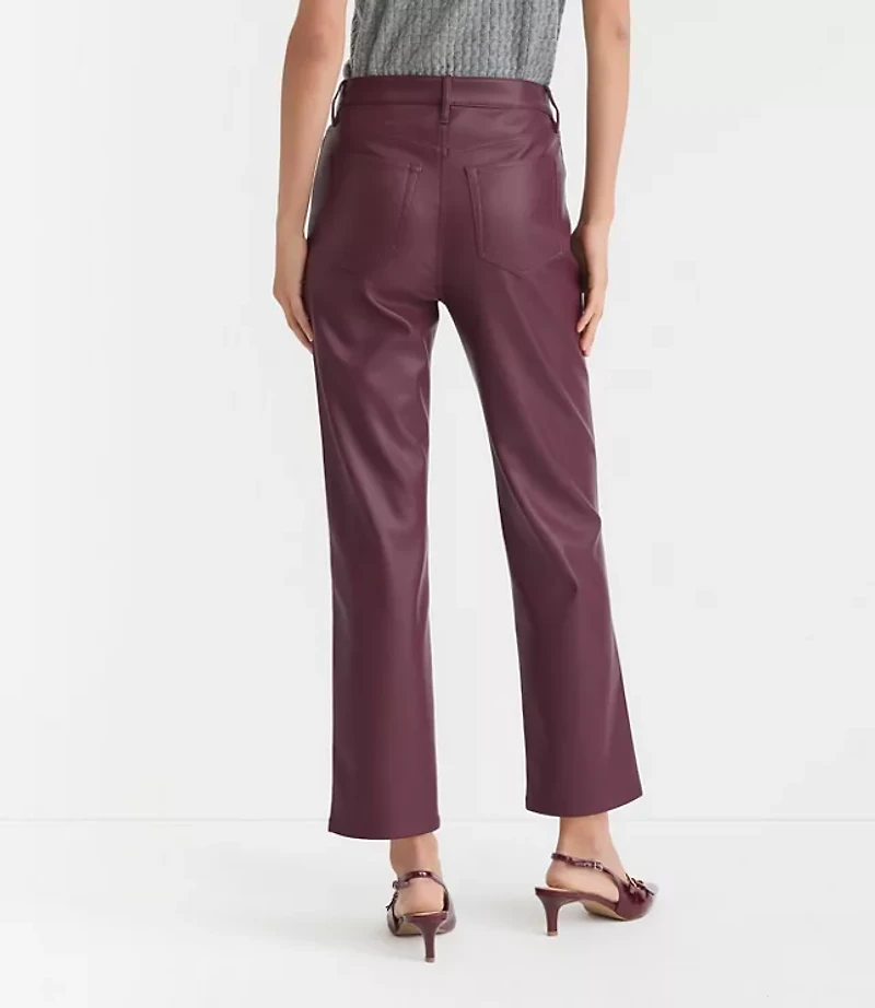 Petite Five Pocket Straight Pants Faux Leather