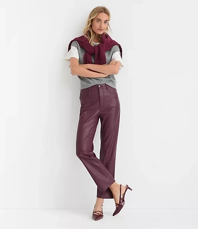 Petite Five Pocket Straight Pants Faux Leather