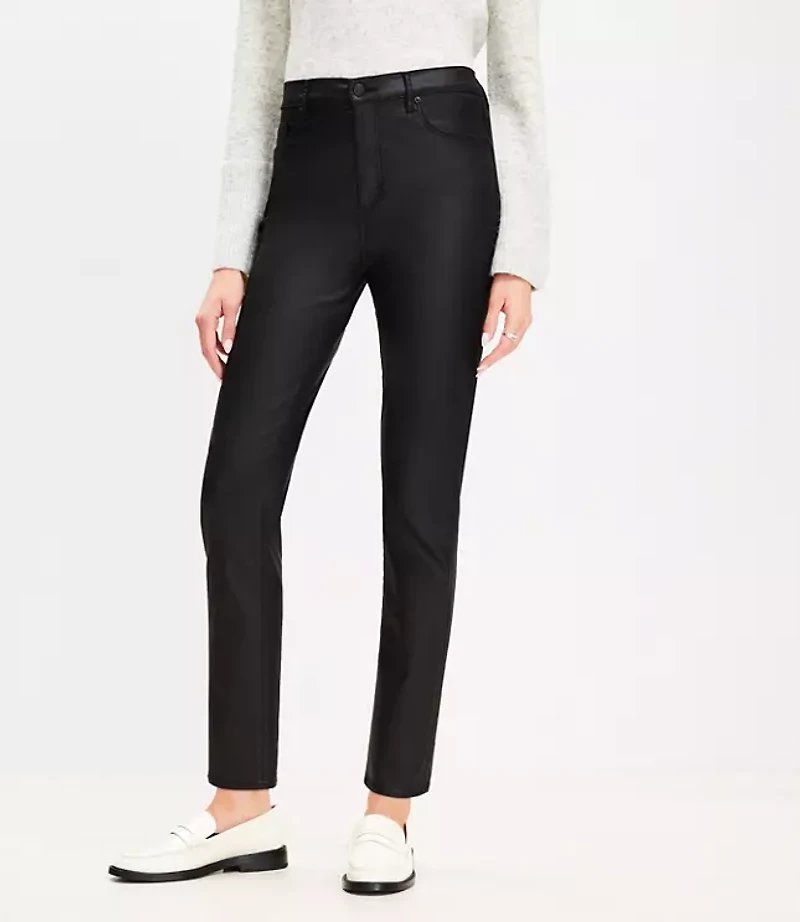 Coated High Rise Skinny Jeans Black