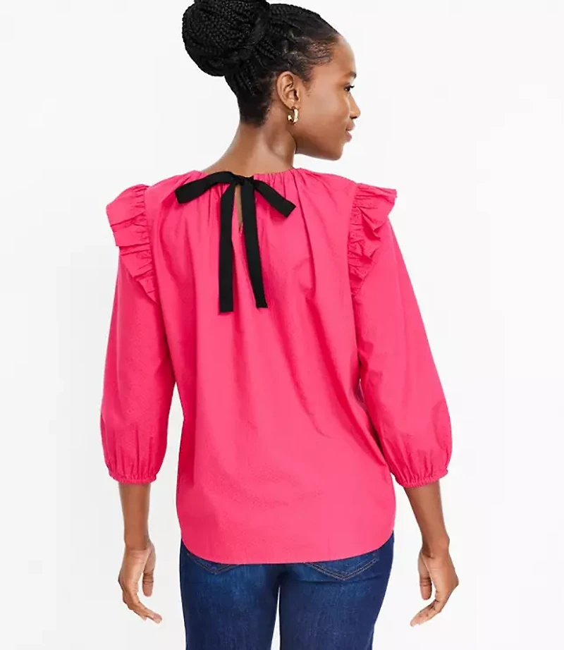Dobby Tie Back Ruffle Blouse