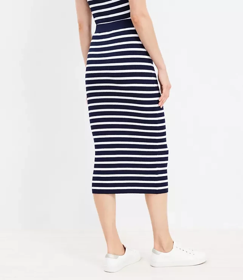 Stripe Ribbed Midi Sweater Skirt