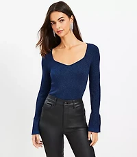 Shimmer Ribbed Sweetheart Neck Flare Cuff Sweater
