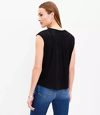 Shirred Tie Neck Top