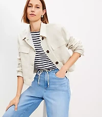 Linen Cotton Cropped Patch Pocket Jacket