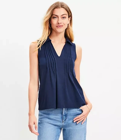Pintucked Collared Tank Top