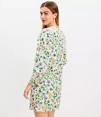 Floral Linen Blend Long Sleeve Shift Dress