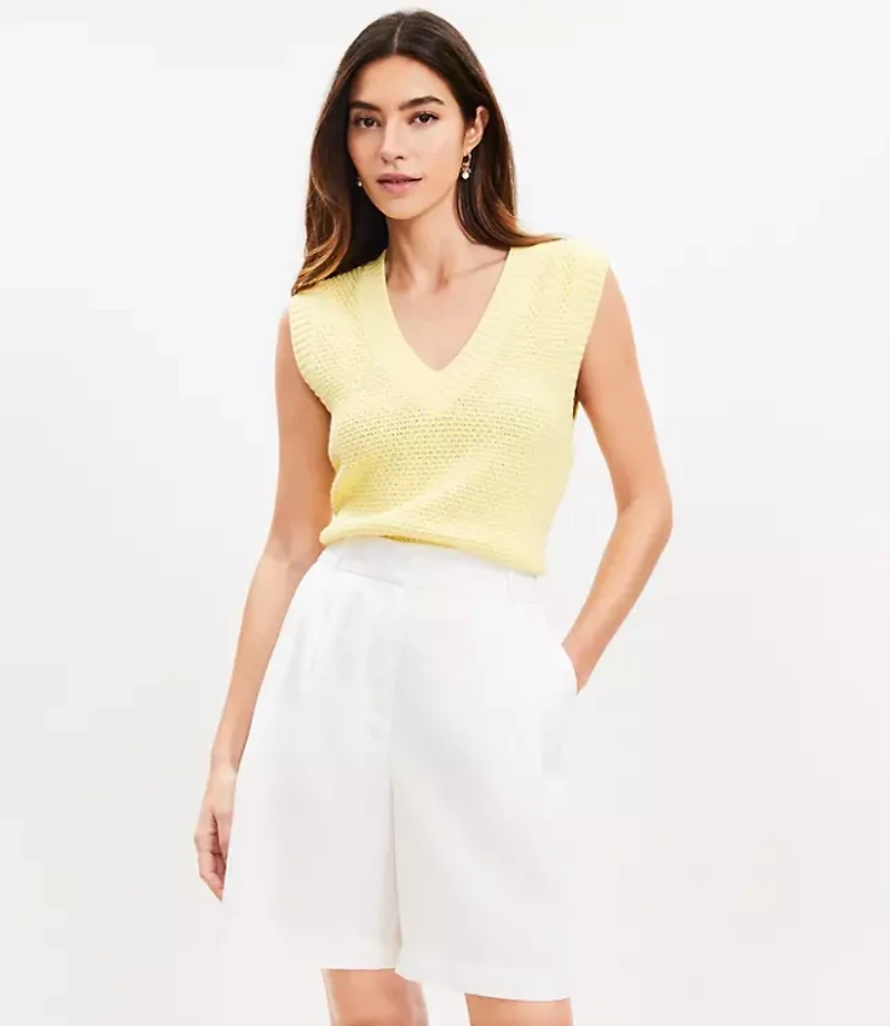Pleated Bermuda Shorts in Poplin