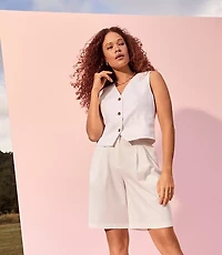 Pleated Bermuda Shorts in Poplin