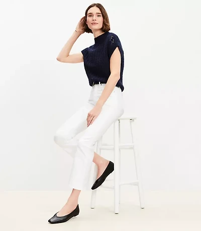High Rise Kick Crop Jeans White