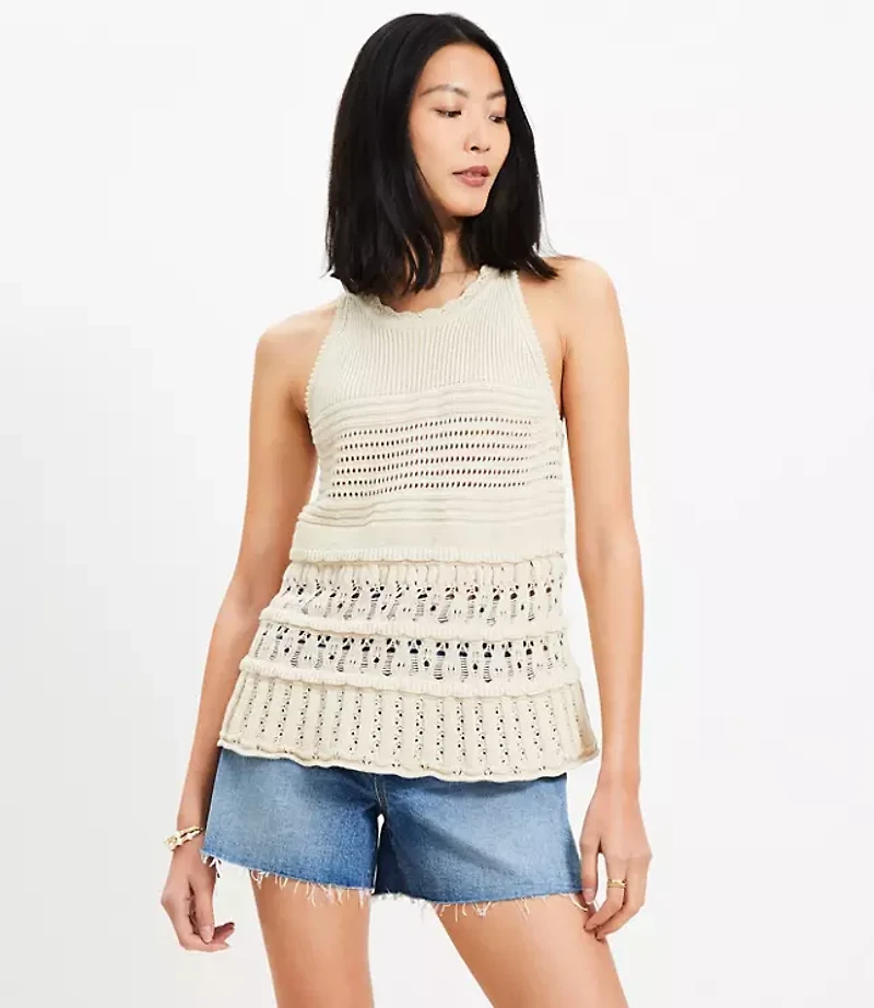 Textured Pointelle Swingy Sweater Tank Top