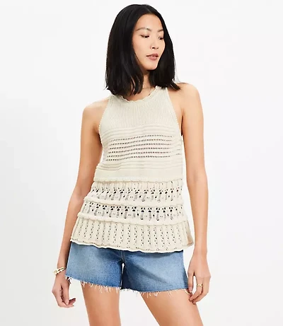 Textured Pointelle Swingy Sweater Tank Top