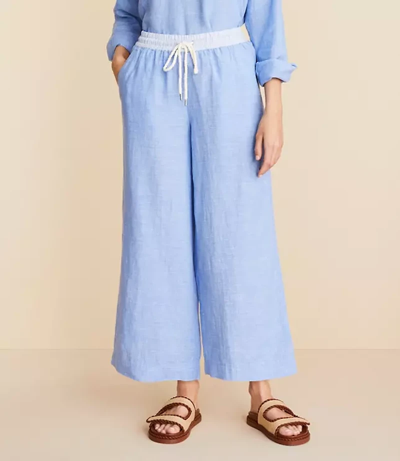 Lou & Grey Crosshatch Linen Wide Leg Crop Pants