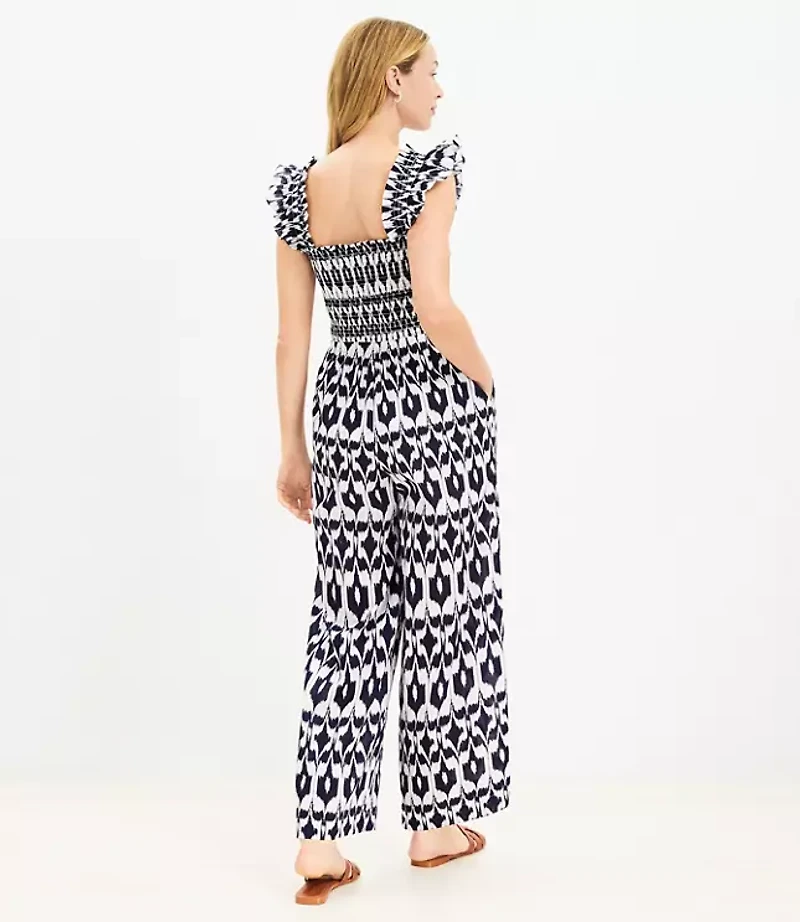 LOFT Beach Ikat Ruched Wide Leg Jumpsuit