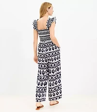 LOFT Beach Ikat Ruched Wide Leg Jumpsuit