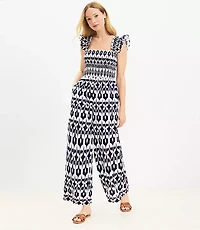 LOFT Beach Ikat Ruched Wide Leg Jumpsuit