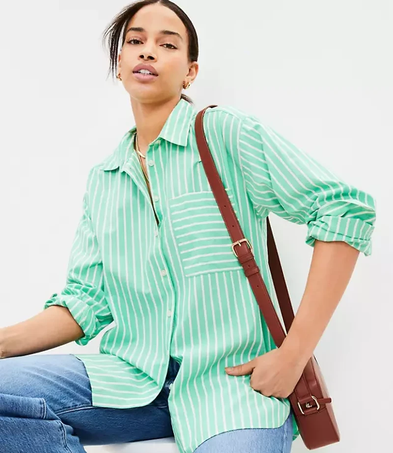 Petite Striped Oversized Everyday Shirt