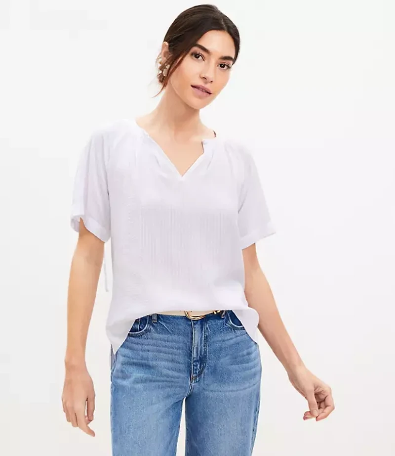 Petite Seersucker Tie Back Yoke Top