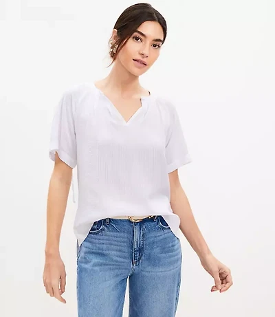 Petite Seersucker Tie Back Yoke Top