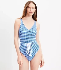 LOFT Beach Gingham Rope Tie Waist One Piece Swimsuit