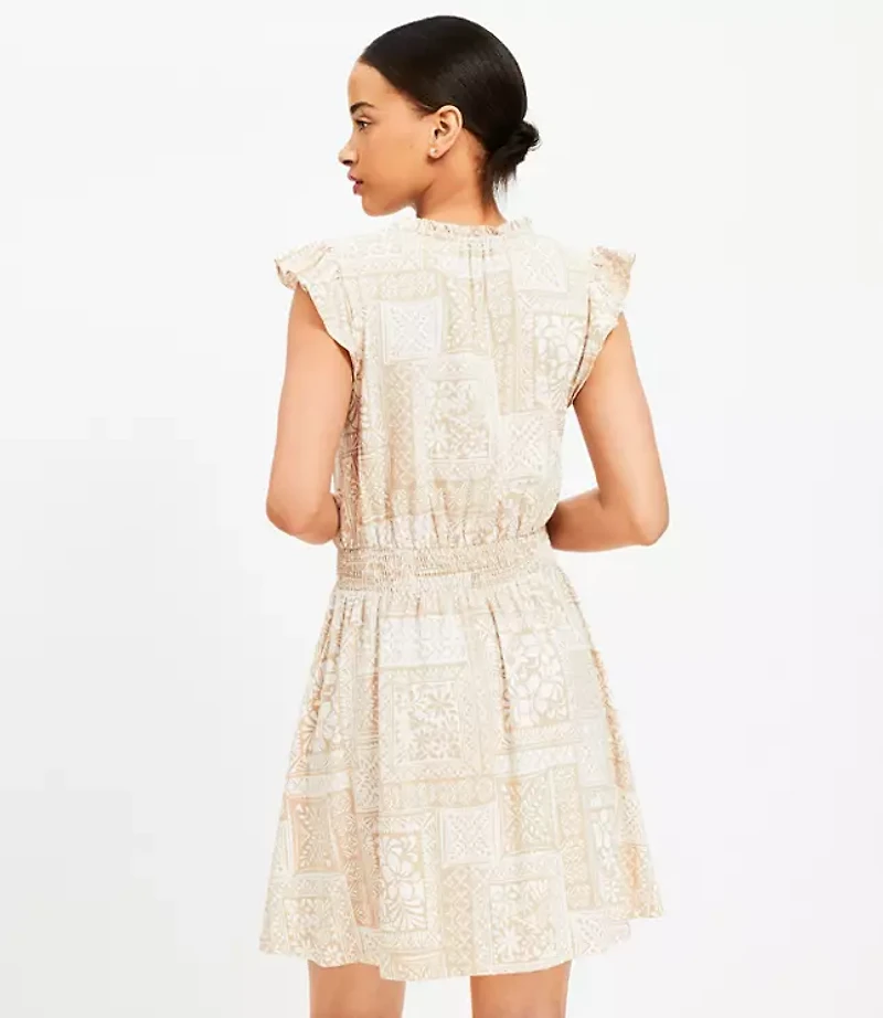 Tile Tie Neck Flutter Mini Dress