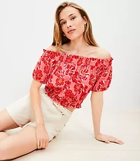 Floral Crinkle Jacquard Off The Shoulder Top