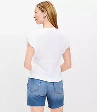 Petite Eyelet Jacquard Ruched V-Neck Top