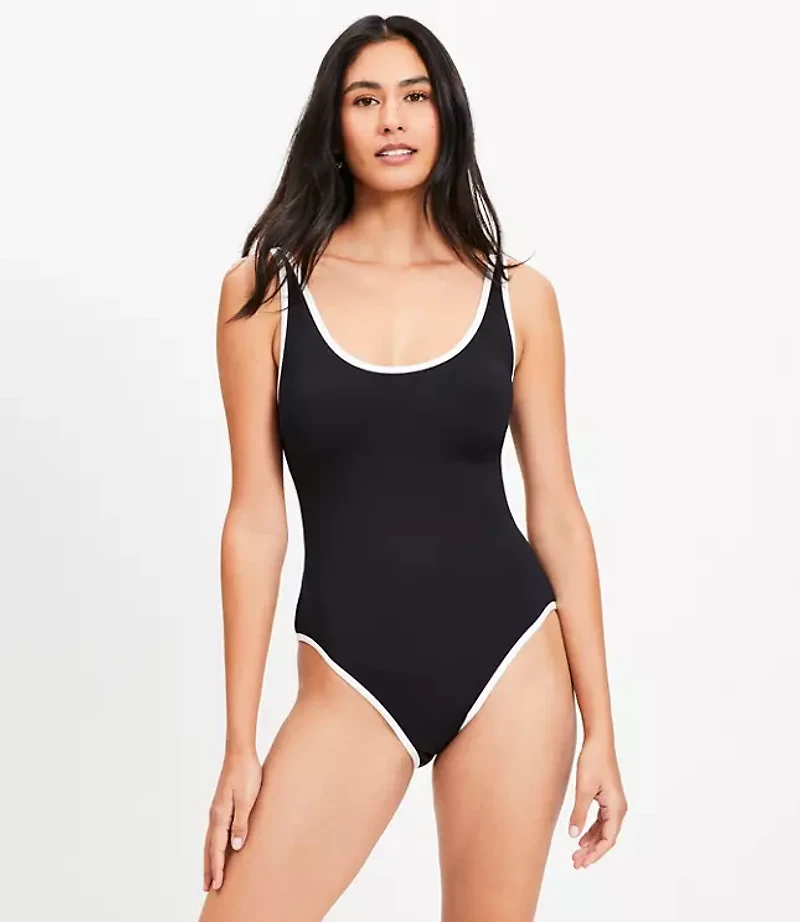 LOFT Beach Scoop Neck Cutout One Piece Swimsuit