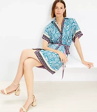 Palm Collared Tie Waist Mini Dress