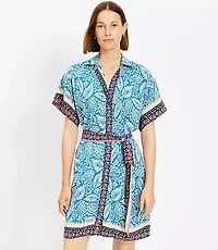 Palm Collared Tie Waist Mini Dress